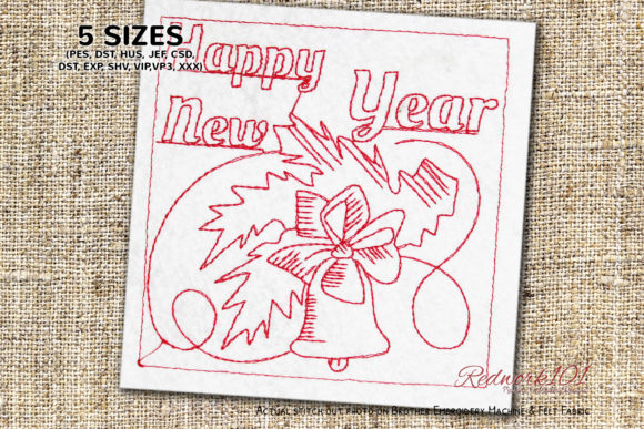 Bell New Year Bluework: A Festive Embroidery Design