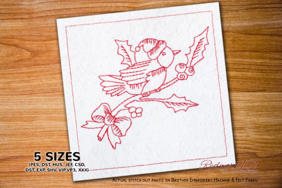 Christmas Bird Redwork: A Versatile Design for Merch