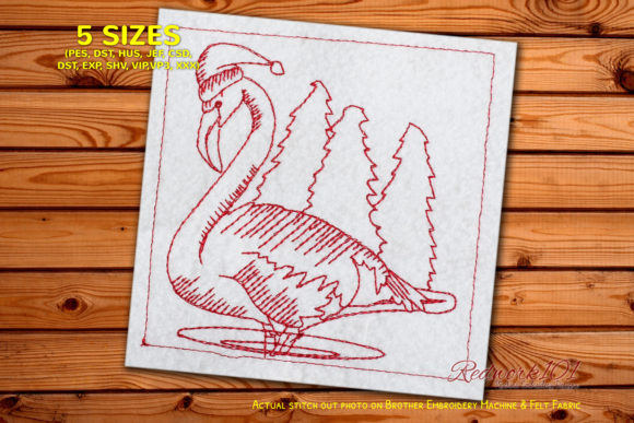 Christmas Flamingo Bird Redwork: A Festive Embroidery Delight