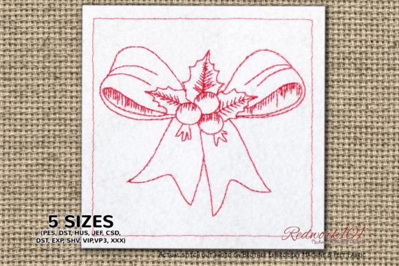 Christmas Ribbon Redwork: A Festive Embroidery Design