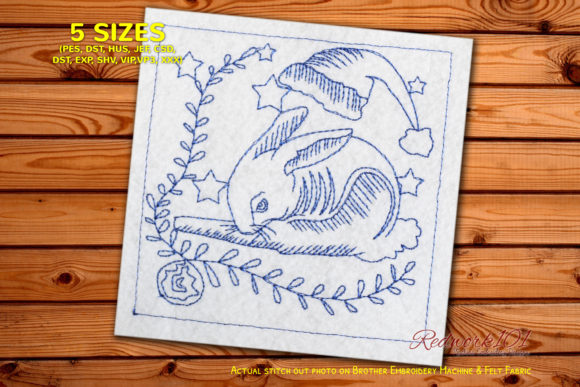 Cute Christmas Bunny Redwork Design Review