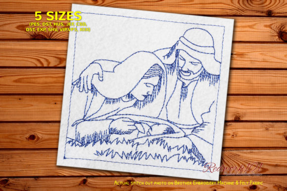 Nativity Scene with Holy Family Redwork