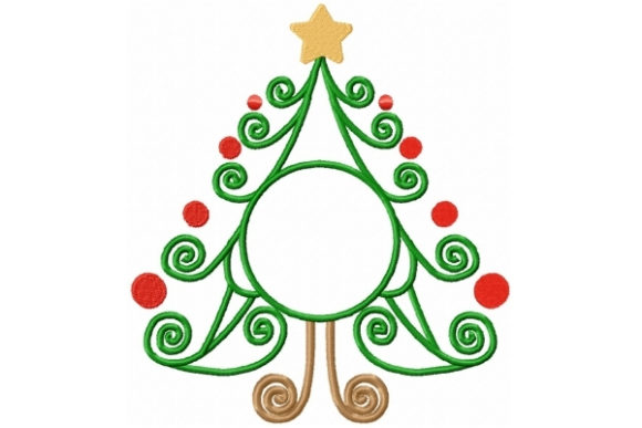 Swirly Christmas Tree Mono: A Joyful Embroidery Design